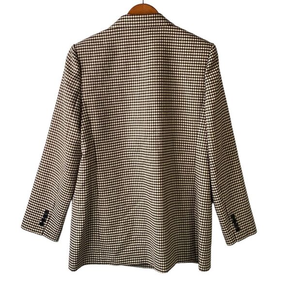 Rebecca Taylor Plaid Check Double-Breasted Blazer Linen Blend Lined in Expresso - Picture 7 of 16